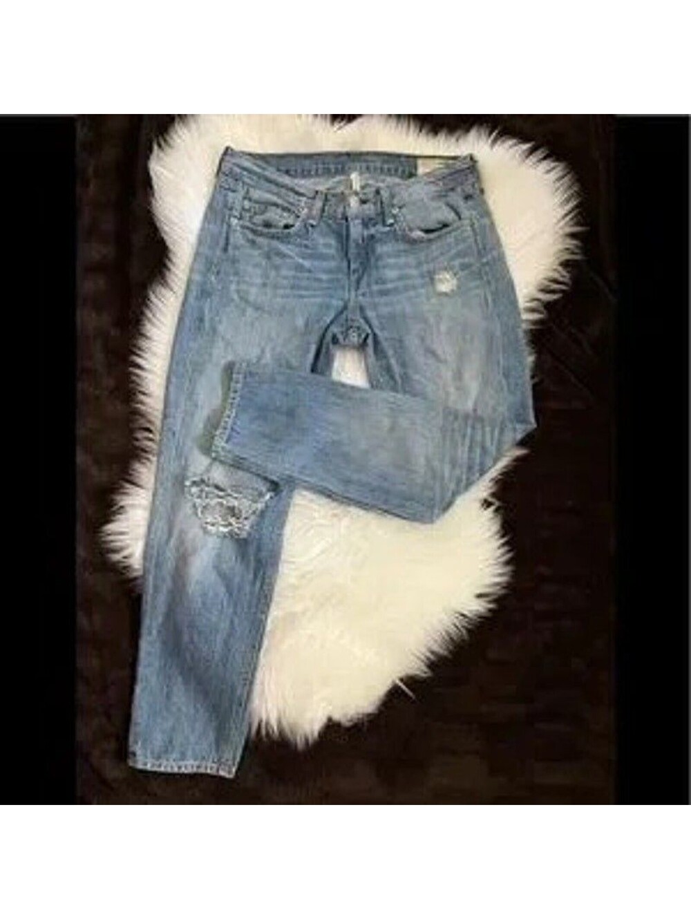 Rag & Bone Womens Blue Denim Classic Low Rise Distressed Boyfriend Jeans 25